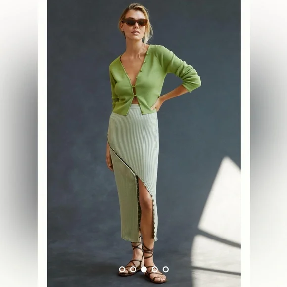 Maeve Anthropologie Isabella Cropped Cardigan Green Sweater - Picture 3 of 8